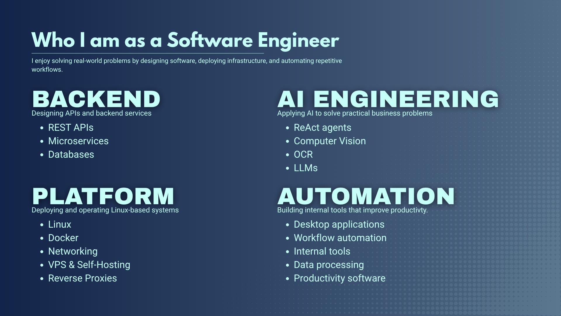 Software engineering background and skills